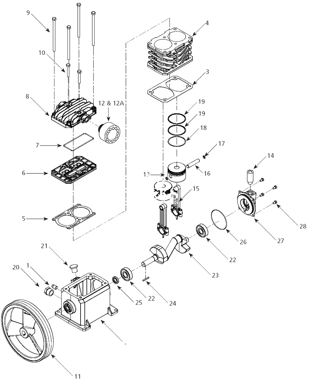 Pump Parts Diagram and Parts List for VT490000AV  Campbell Hausfeld Compressor